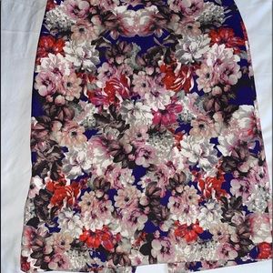 Talbots Floral Print Skirt Purple Pink Knee Length Split Casual Office Preowned